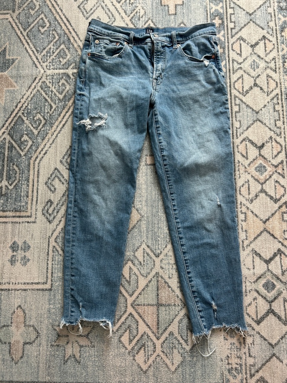 GAP Distressed Girlfriend Blue Jeans with Frayed Hem
